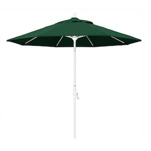 9 ft. Fiberglass Market Collar Tilt M White Patio Umbrella in Hunter Green Olefin