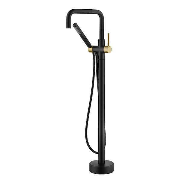 Modern Single-Handle Freestanding Tub Faucet with Hand Shower in. Black & Gold