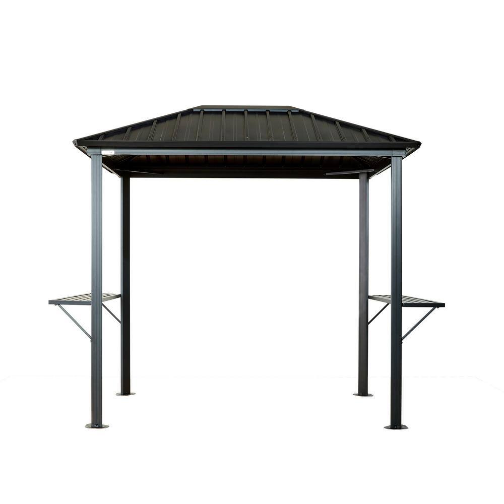 Dakota 6' x 9' Black Aluminum Grill Gazebo with Steel Roof