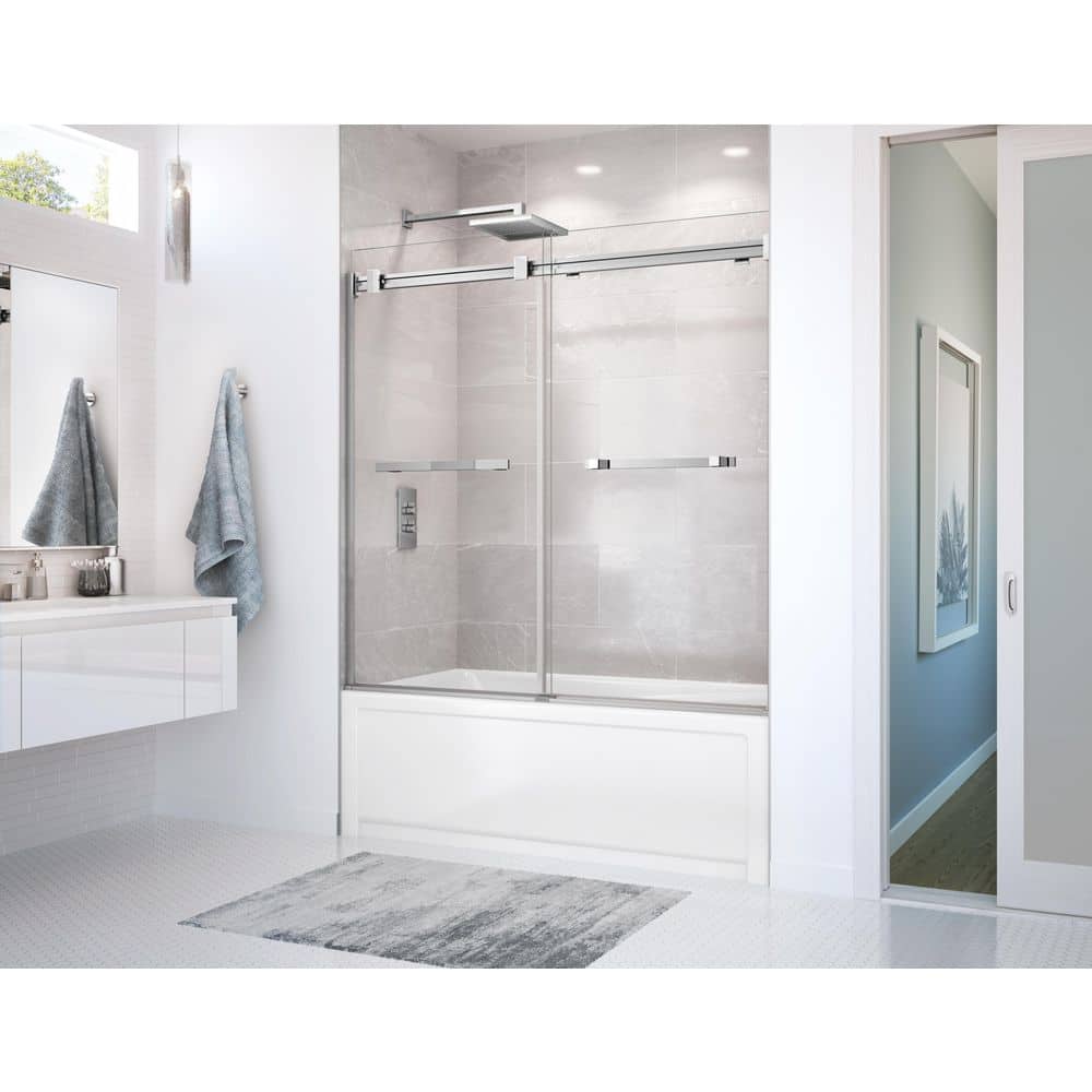 Duel 56-59 x 55 ½-59 in. 8 mm Frameless Sliding Tub Door for Alcove Installation with Clear glass in Brushed Nickel price history on PriceWatchPro