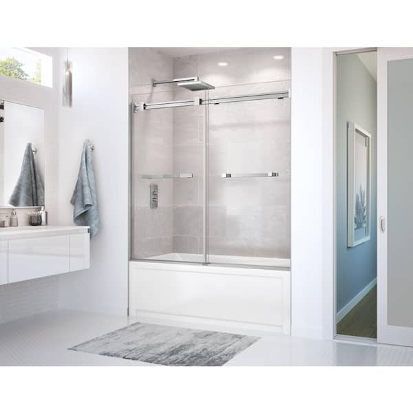 Duel 56-59 x 55 ½-59 in. 8 mm Bypass Tub Door for Alcove Installation with Clear glass in Brushed Nickel