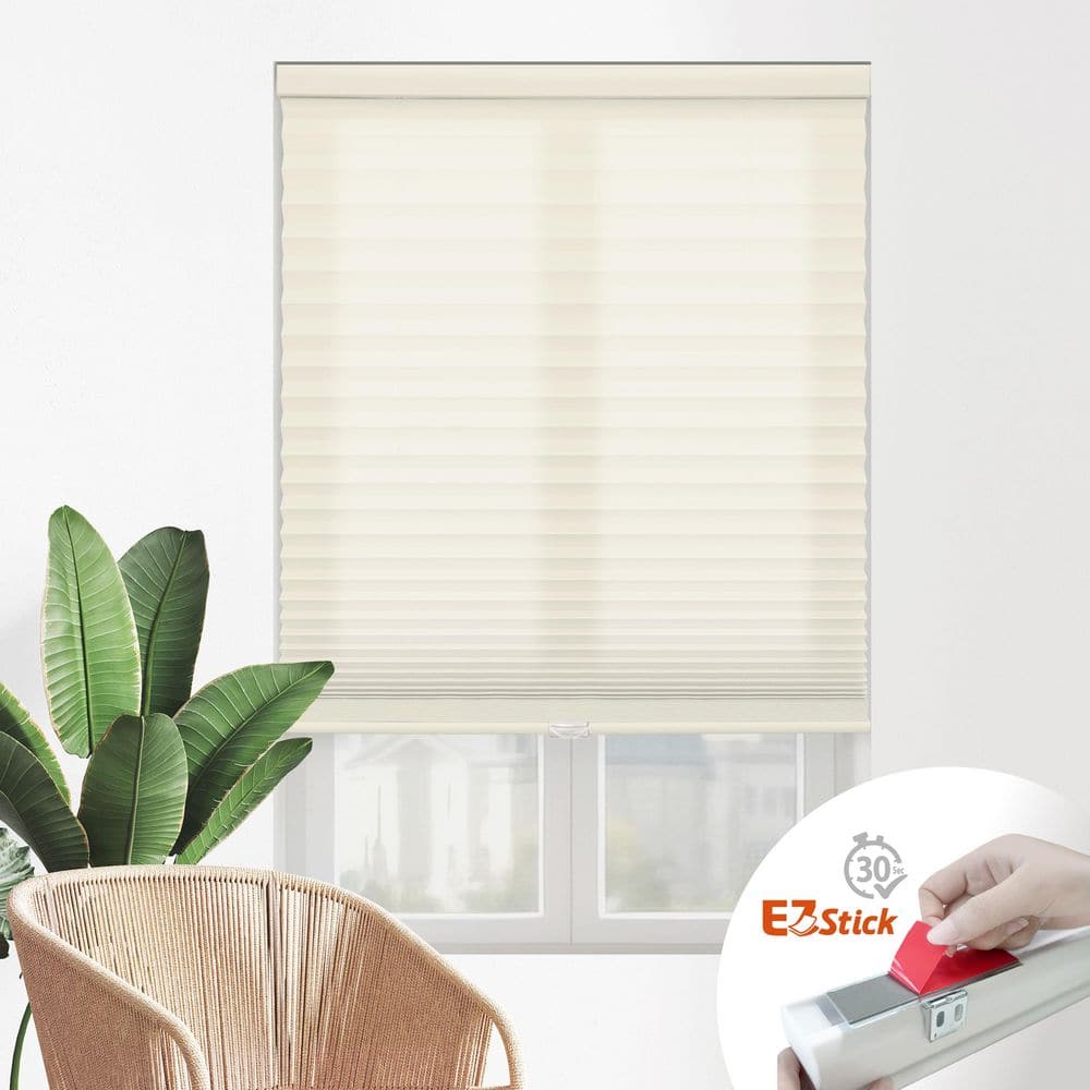 Ecru Cordless Light Filtering EZ Stick No Tools No Drill Polyester Pleated Shades-41 in. W x 72 in. L price history on PriceWatchPro