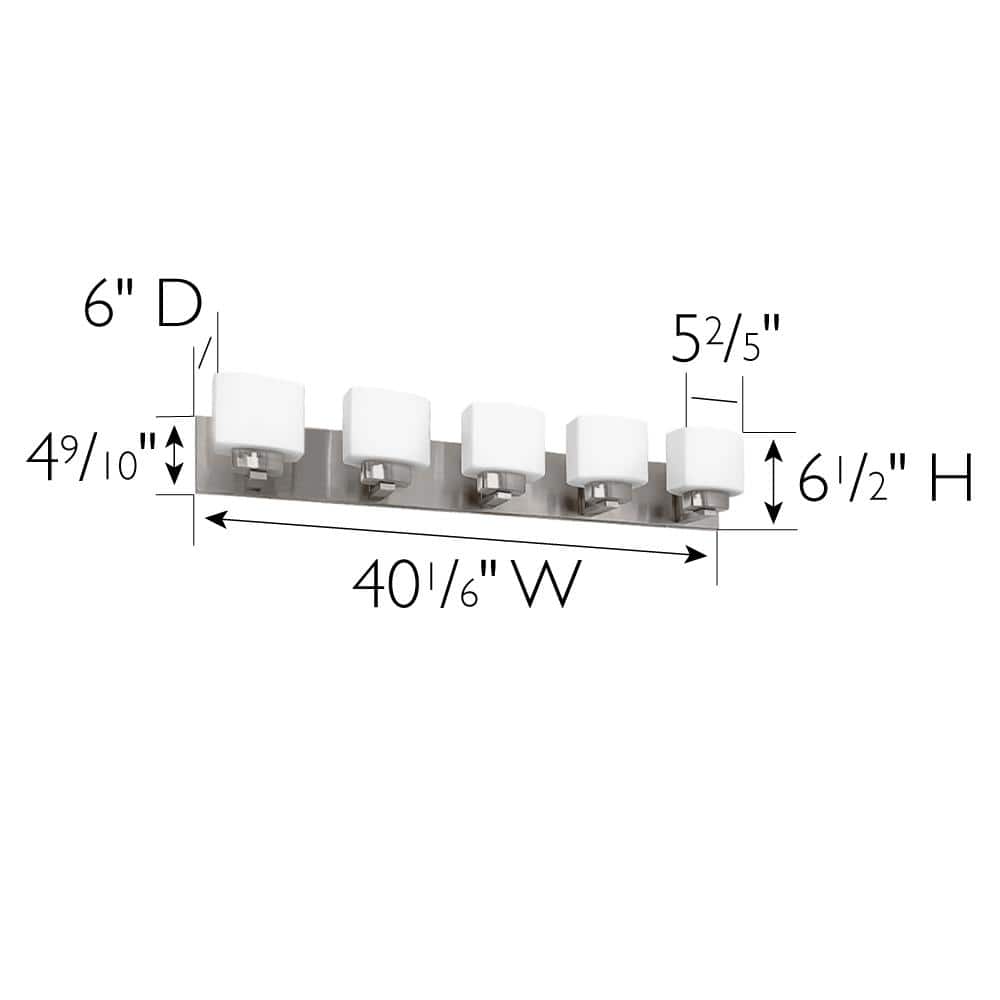 Satin Nickel 5-Light Vanity Light with Frosted Glass Shades
