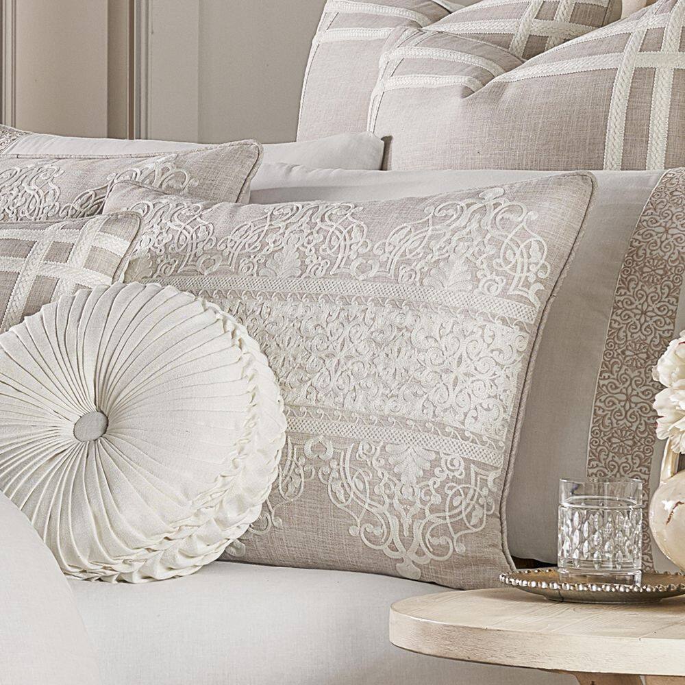 Beige Embroidered Damask 20" Square Throw Pillow