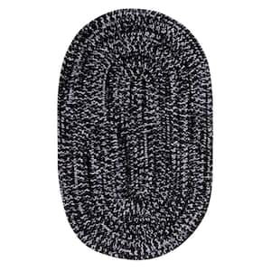 Chenille Tweed Braid Collection Black & Gray 60" x 96" Oval 100% Polyester Reversible Indoor Area Rug