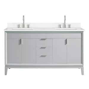 Emma 61 in. W x 22 in. D Bath Vanity in Dove Gray with Engineered Stone Vanity Top in Cala White with White Basins