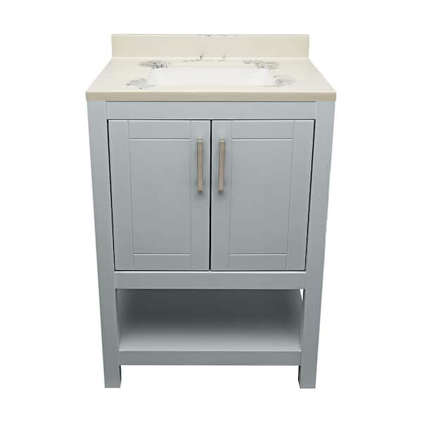 Ella Taos 25 in. W x 19. in D. x 36 in. H Bath Vanity in Grey with Cultured Marble Carrera Top with White Basin