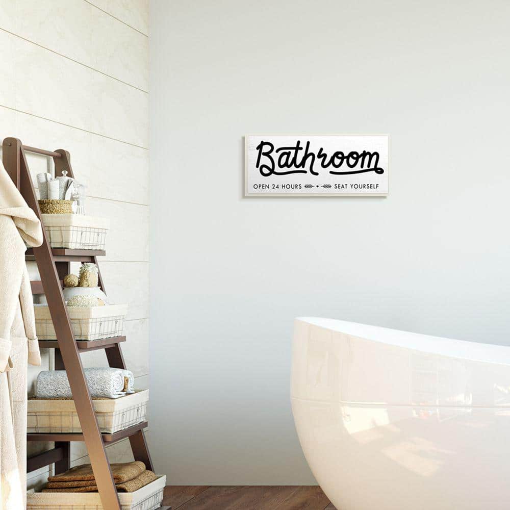 Stupell Industries Seat Yourself Bathroom Sign Minimal Black White Wall Plaque by Daphne Polselli