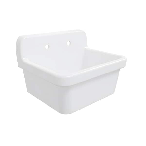 Eridanus Mason Wall Mount Laundry Utility Sink 10 Gallon in Crisp White with Basket Strainer