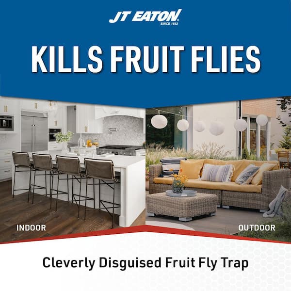 Fruit Fly Traps with Zendo Lure, with Plastic White Base, Refillable and Reusable (4-Pack)