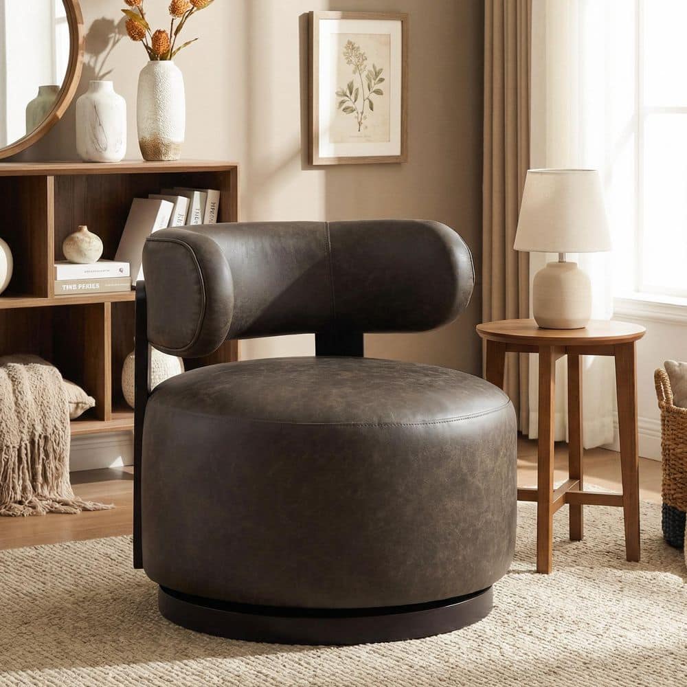 Lincoln Modern Dark Brown PU Leather Upholstered Swivel Accent Chair Side Chair with Curved Back price history on PriceWatchPro