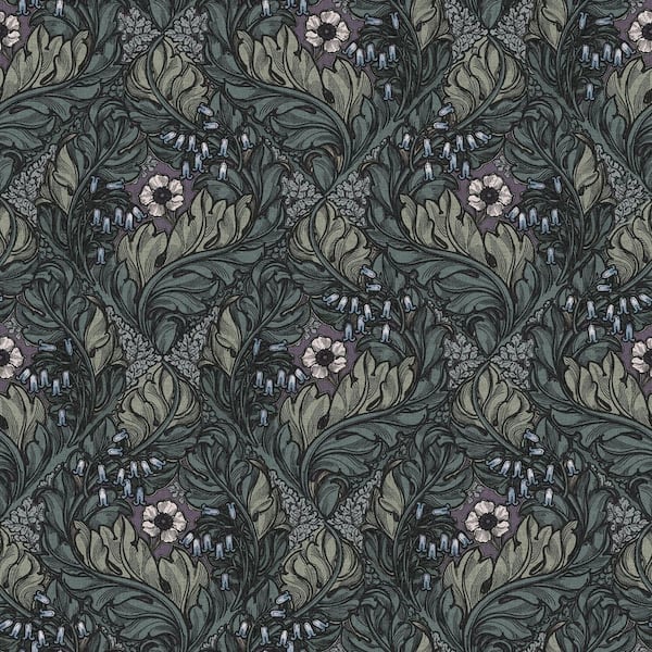 Unbranded Llewelyn-Bowen Off The Wall Green/Purple Floral Rambleicious Matte Finish Non-Pasted Non-Woven Wallpaper Sample