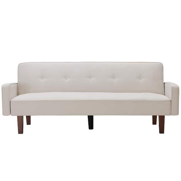 Z-joyee White Linen Futon Sofa Bed