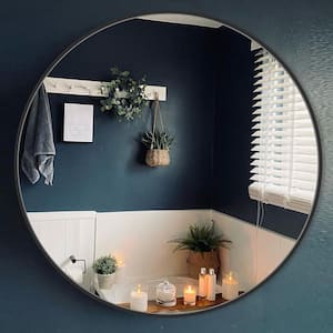 24 in. W x 24 in. H Black Vanity Round Wall Mirror Aluminum Alloy Frame Bathroom Mirror