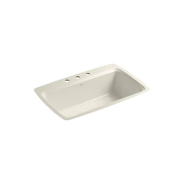 KOHLER Cape Dory Undermount Cast-Iron 33 in. 3-Hole Single Basin Kitchen Sink in Almond