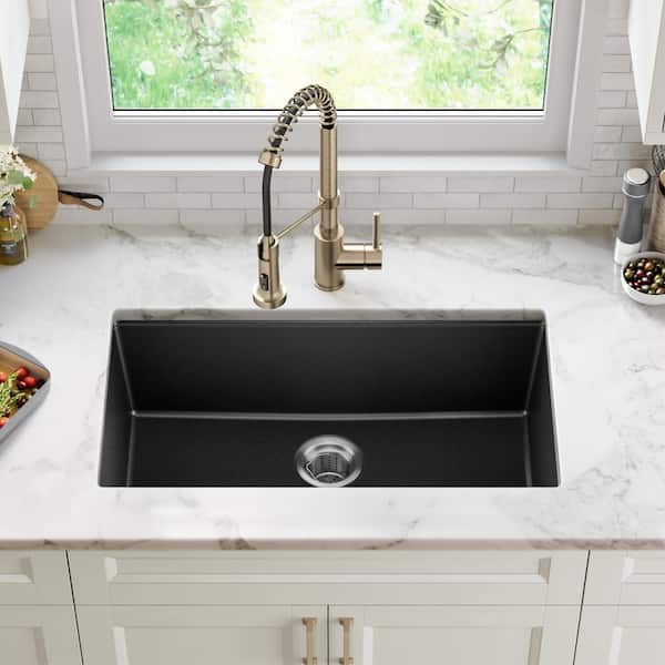 Undermount Granite Composite 32 in. Single Basin Kitchen Sink Kit in Black Undermount Granite Composite 32 in. Single Basin Kitchen Sink Kit in Black