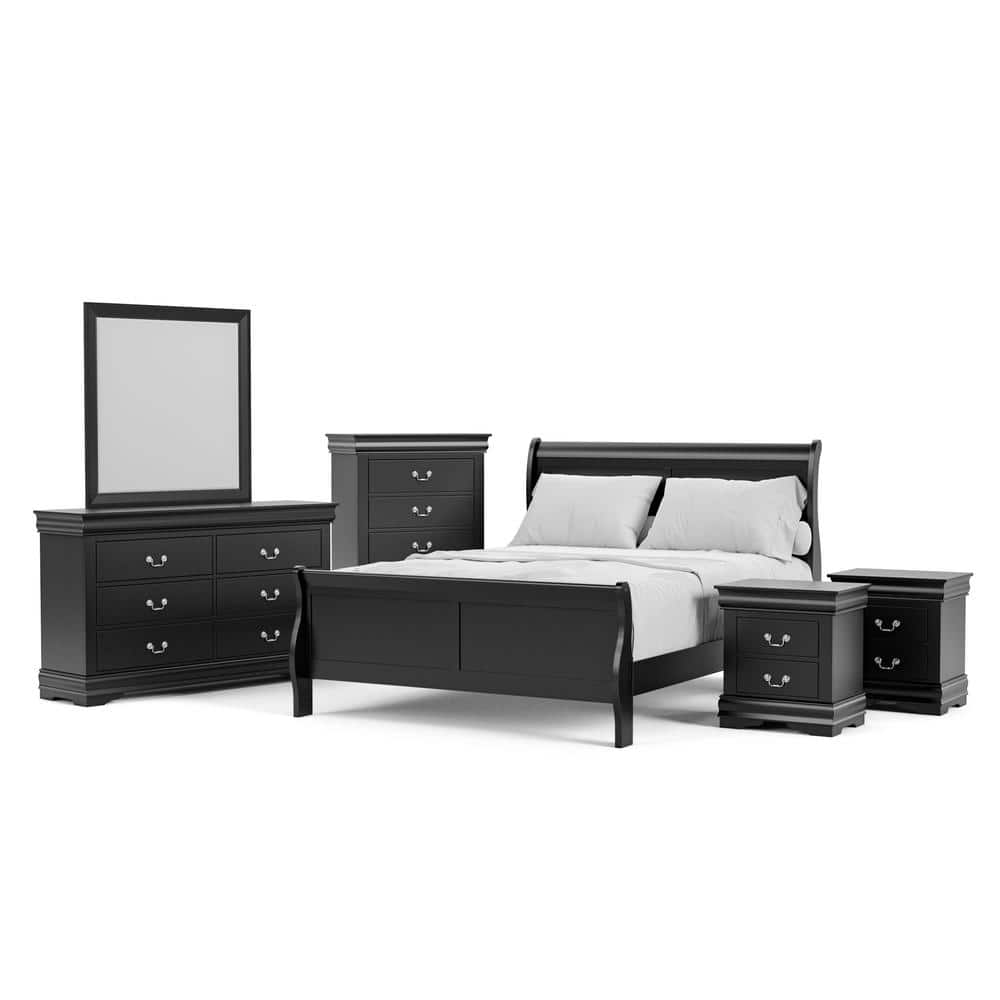 Furniture of America 6Piece Burkhart Black Wood Queen Bedroom Set With