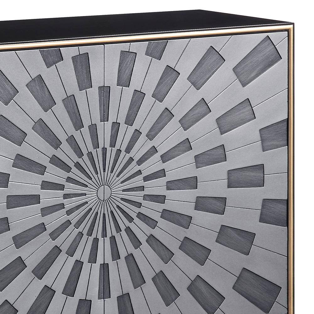 39" Black and Gray Wood Console Table with Brass Legs
