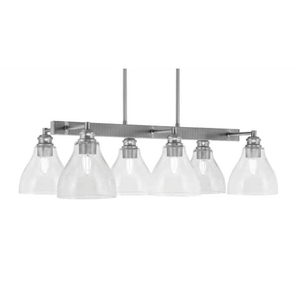 Unbranded Albany 6 Light Brushed Nickel Downlight Chandelier, Linear Chandelier for the Kitchen with Clear Bubble Glass Shades