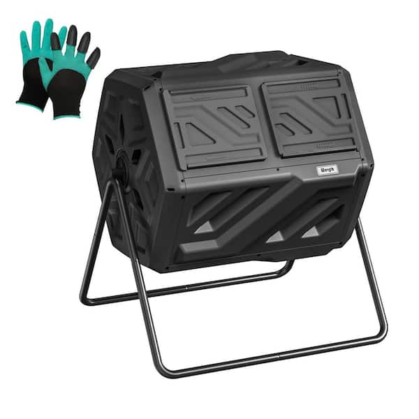 43 Gal. Easy Installation Compost Tumbler Outdoor with 2-Sliding Doors and Gloves