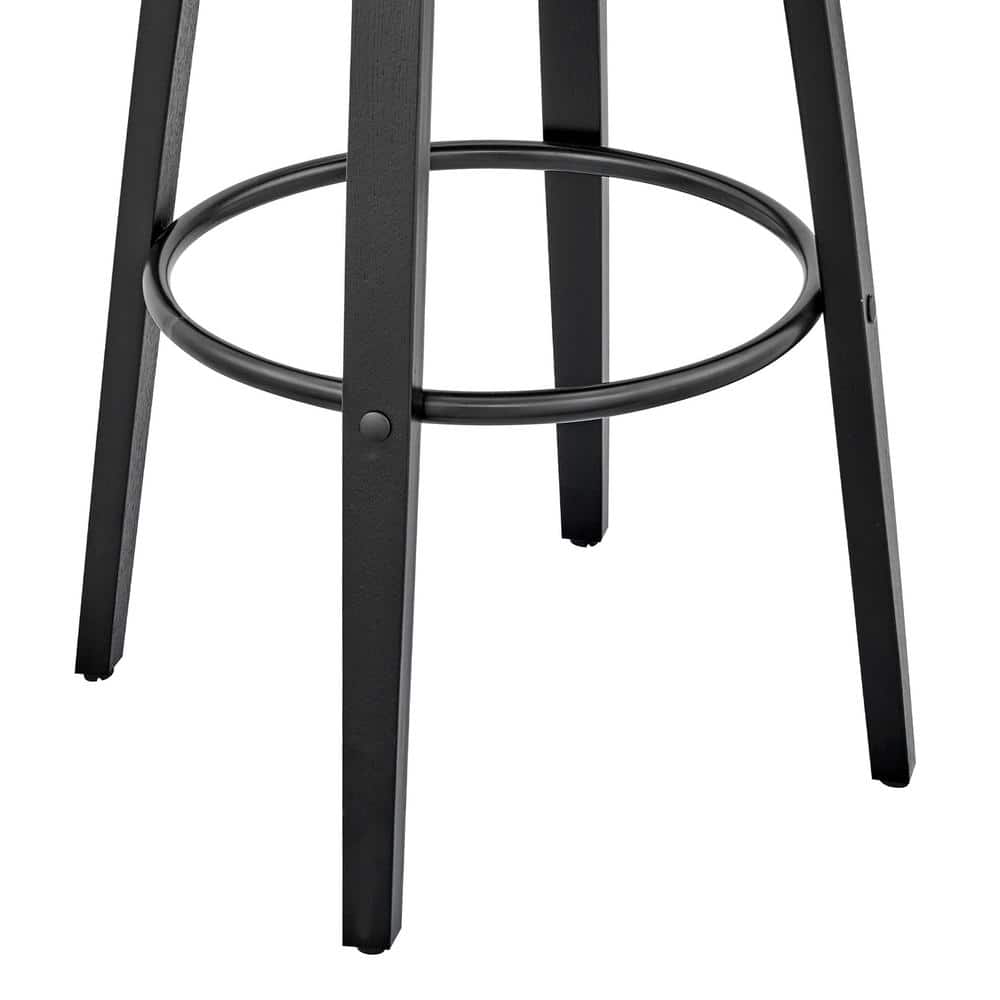Gray Faux Leather and Black Wood Swivel Bar Stool