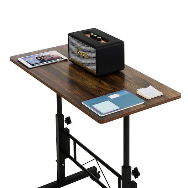 Adjustable Small Standing 31.5 in. W Computer Desk with Wheels – Mobile Laptop Table for Home Office Deep Brown