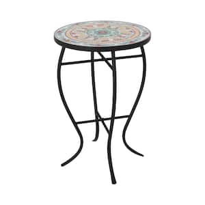Lansdowne 15.75 in. x 22.25 in. Yellow and Red Round Marble End Table