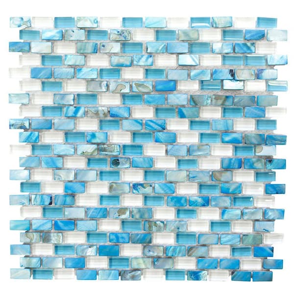 Jeffrey Court La Jolla Blue 11.75 in. x 11.75 in. Interlocking Mixed Glass, Shell and Marble Mosaic Tile (0.958 sq. ft./Each)