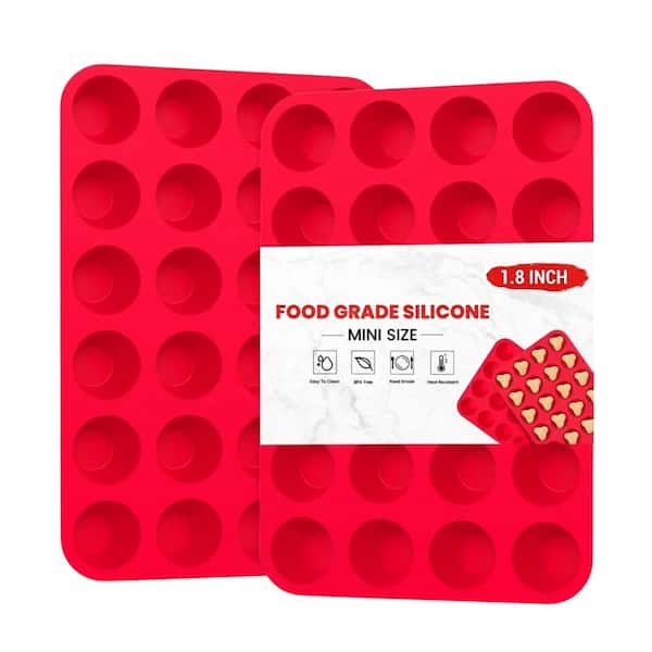 2 Pack Food Grade Silicone 24-Cup Mini Muffin Pan Nonstick Cupcake and Muffin Baking Pan Set