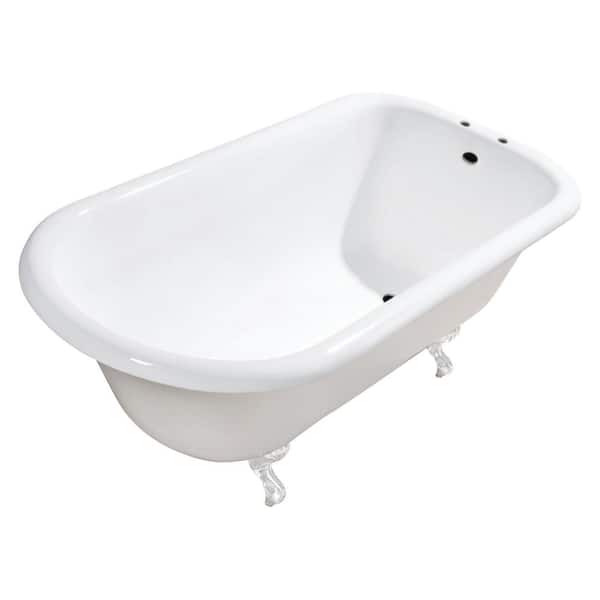 Kingston Brass Aqua Eden 48 in. x 30 in. Cast Iron Clawfoot Bathtub in White with 7 in. Faucet Drillings