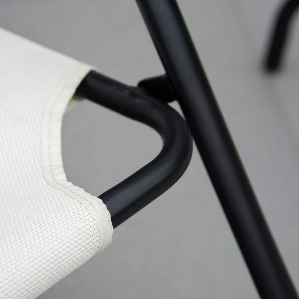 Cream White Steel Frame Outdoor Rocking Chair with Sling Fabric