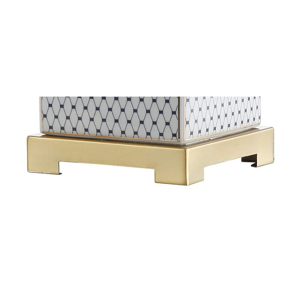 Cleo 21.5" White and Blue Ceramic Ginger Jar LED Table Lamp