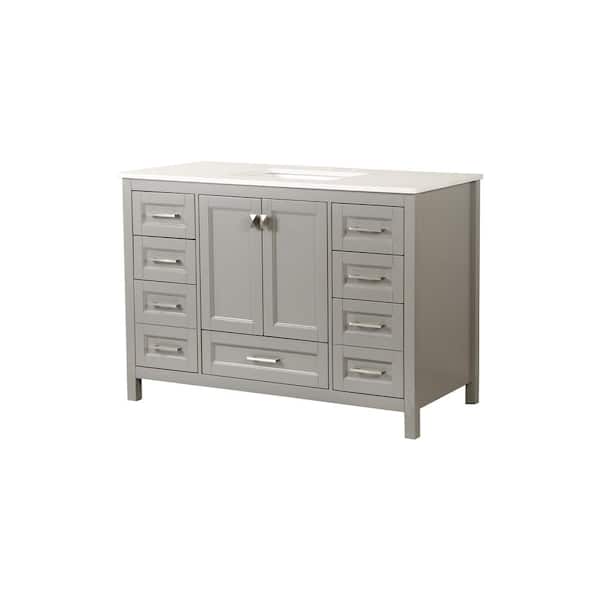 VANITYFUS Solid Wood 48 in. W. x 22.24 in. D x 34 in. H Single Sink Bath Vanity in Gray with Carrara White Natural Marble Top