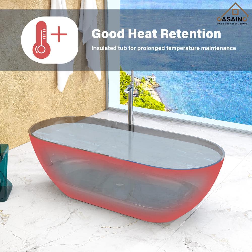69'' Black Transparent Resin Freestanding Soaking Bathtub