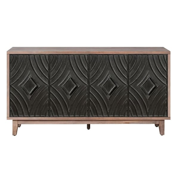 60 in. Brown and Charcoal Distressed Wood Sideboard with 4 Doors