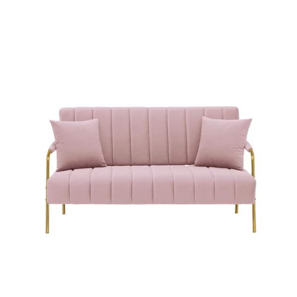 Unbranded 60.63 in. Pink Velvet Modern and Comfortable Fabric Sofa, Comfortable Loveseat with Two Throw Pillows