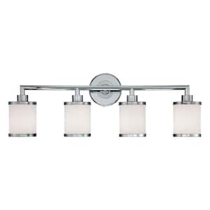 4-Light Chrome Vanity Light with Etched White Glass