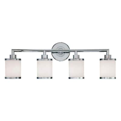 4-Light Chrome Vanity Light with Etched White Glass
