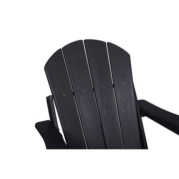Black HDPE Folding Plastic Adirondack Chair with Dual Cup Holder