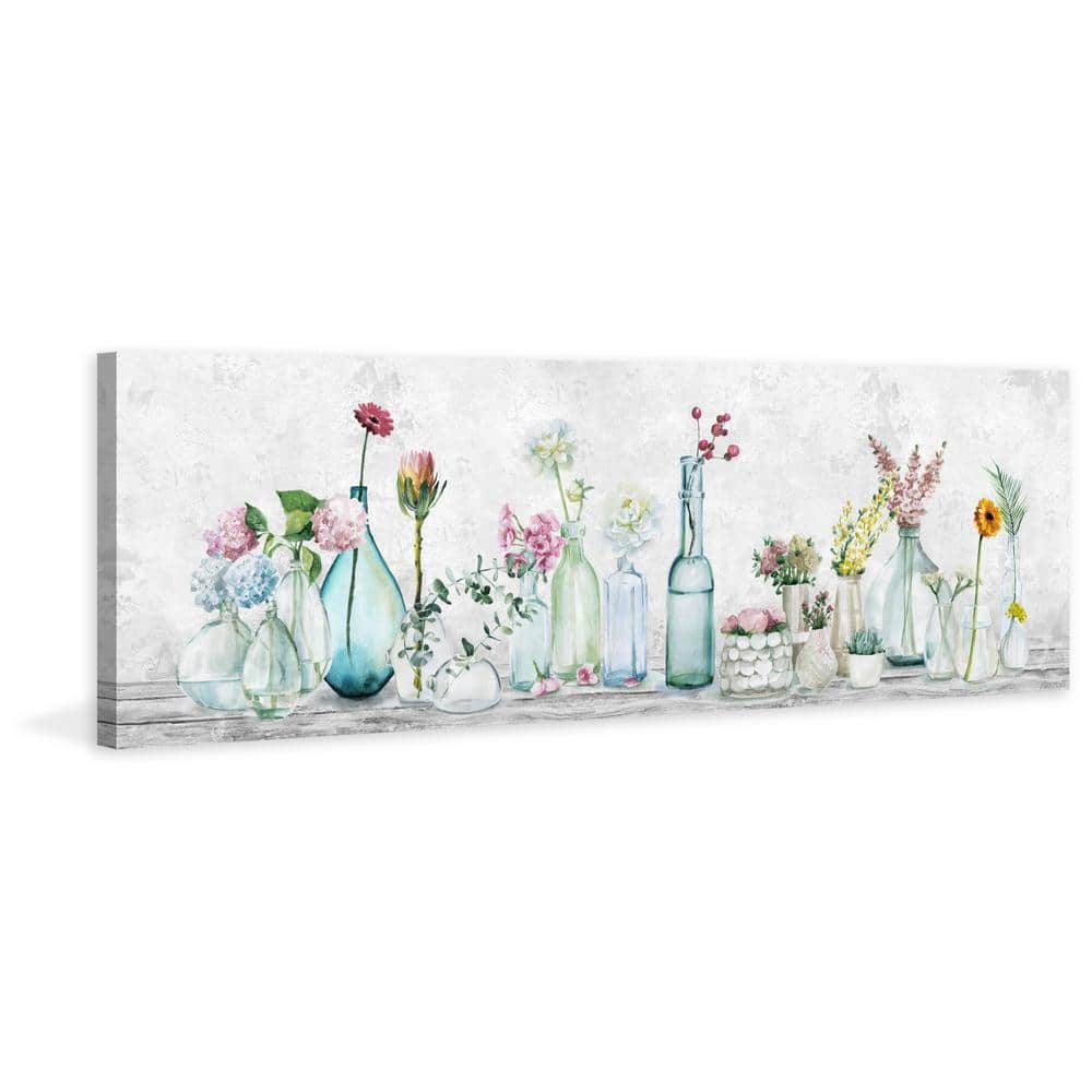 Springtime Pastel Flowers in Glass Vases Canvas Print