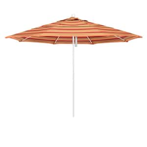 11 ft. White Aluminum Commercial Market Patio Umbrella with Fiberglass Ribs and Pulley Lift in Astoria Sunset Sunbrella