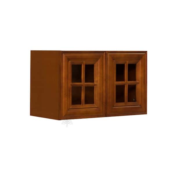 LIFEART CABINETRY Cambridge Assembled 30x18x12 in. Wall Mullion Door Cabinet with 2 Doors in Chestnut