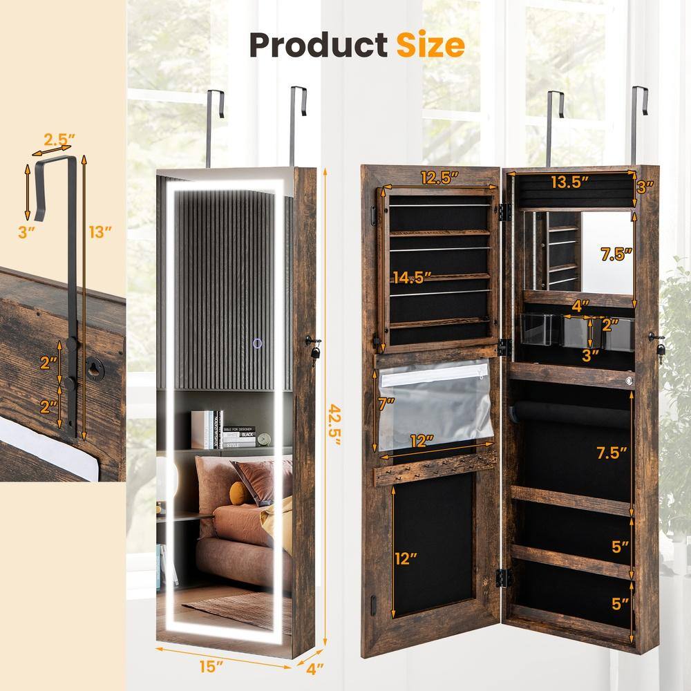 Dimension diagram of the jewelry mirror cabinet showing its height, width, and depth.