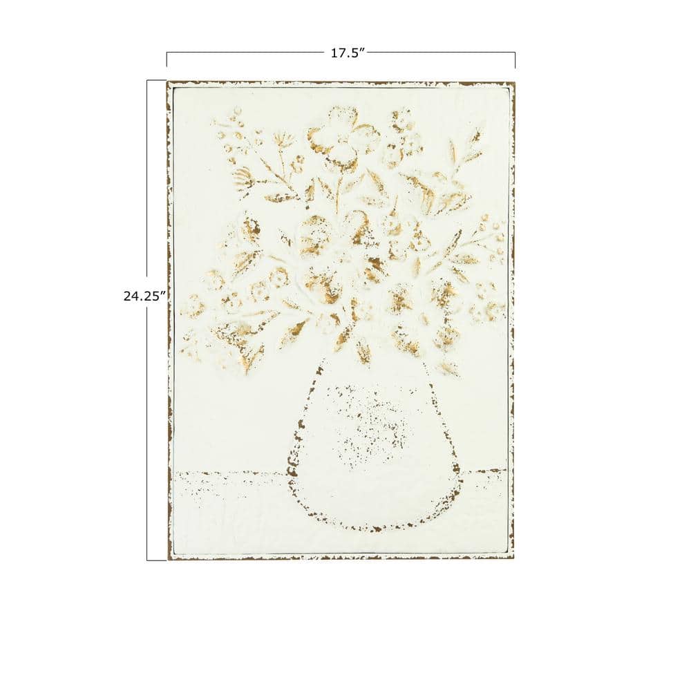 Rustic Charm Embossed Metal Floral Vase Wall Art, 24"x19"