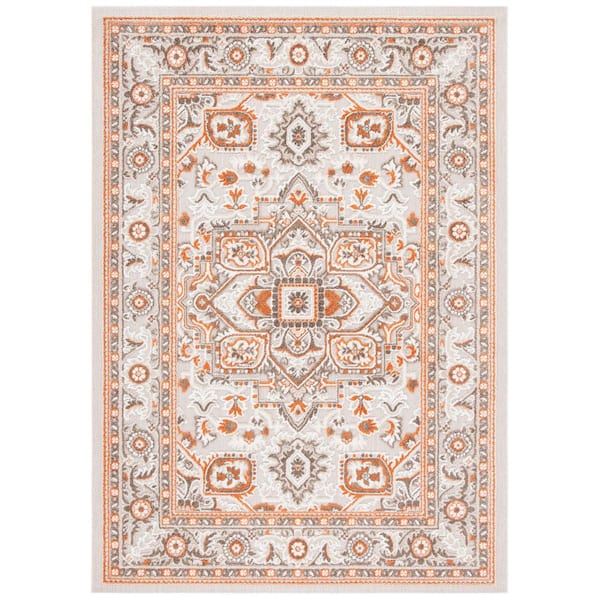 SAFAVIEH Cabana Beige/Orange 5 ft. x 8 ft. Border Medallion Floral Indoor/Outdoor Patio  Area Rug
