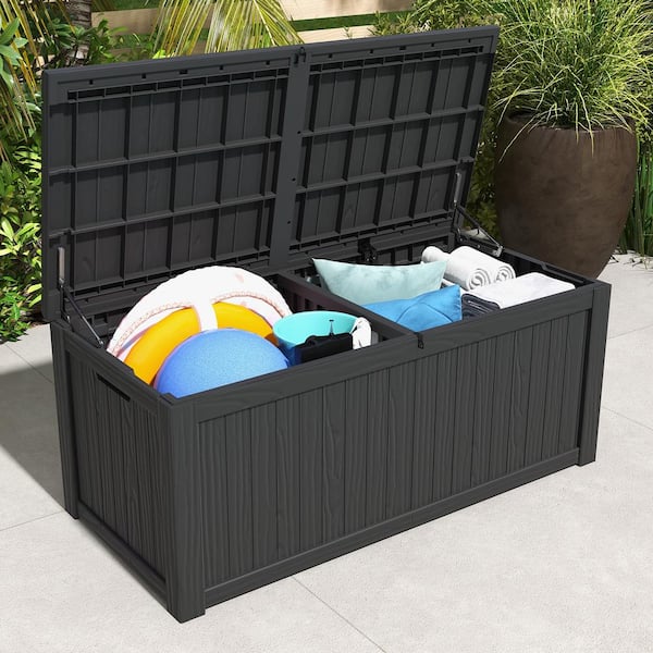 op vakantie prototype type Patiowell 150 Gal. Outdoor Storage Resin Wood-Grain Deck Box in Black, 2  Large Storage Spaces for Patio Furniture PASB150-0 - The Home Depot