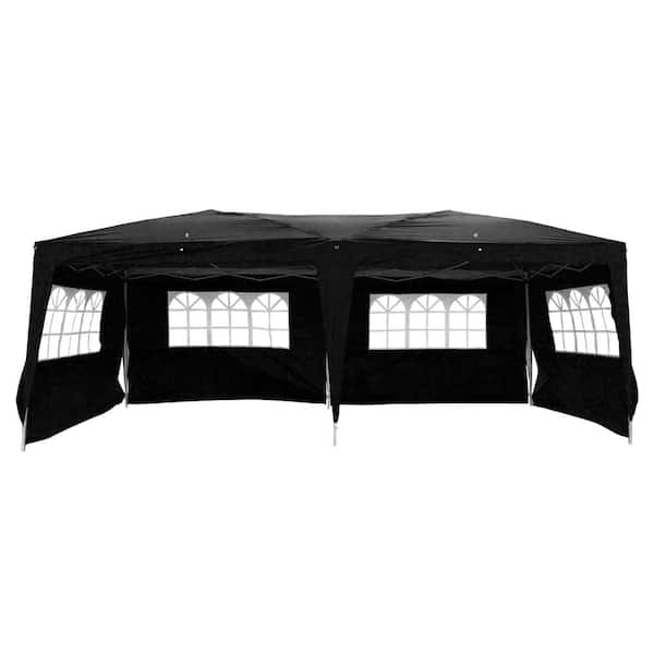 Karl home 20 ft. x 10 ft. Black Straight Leg Party Tent with 4 Windows