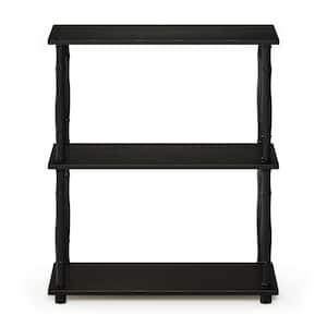 29.5 in. Espresso/Black Plastic 3-shelf Etagere Bookcase with Open Back