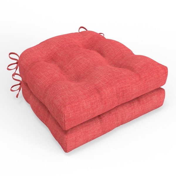 Pillow Perfect Solid Twill 19 in. W x 5 in. D Outdoor Square Tufted Wicker Seat Cushion 2 Count 19 in. x 19 in. Orange Splash Coral