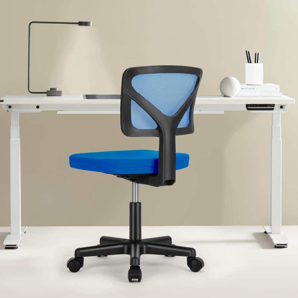 Mesh Low-Back Ergonomic Task Chair in Blue, Armless Computer Chair Home Office Desk Chair